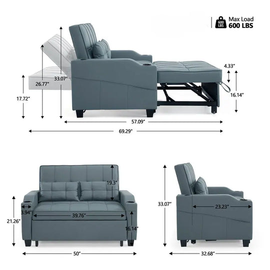 Tufted Upholstered Leather Sleeper Sofa Bed
