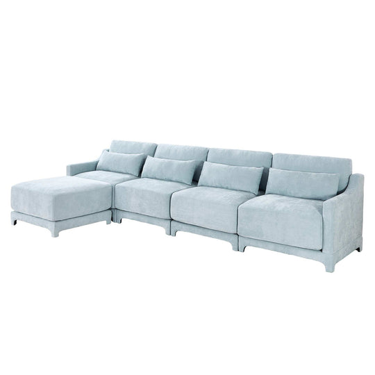 Modern Chenille 4-Seater Sofa with 2 Ottoman, Lumbar Cushions, Ergonomic Backrest, High-Resilience Spongeand Tufted Armrests