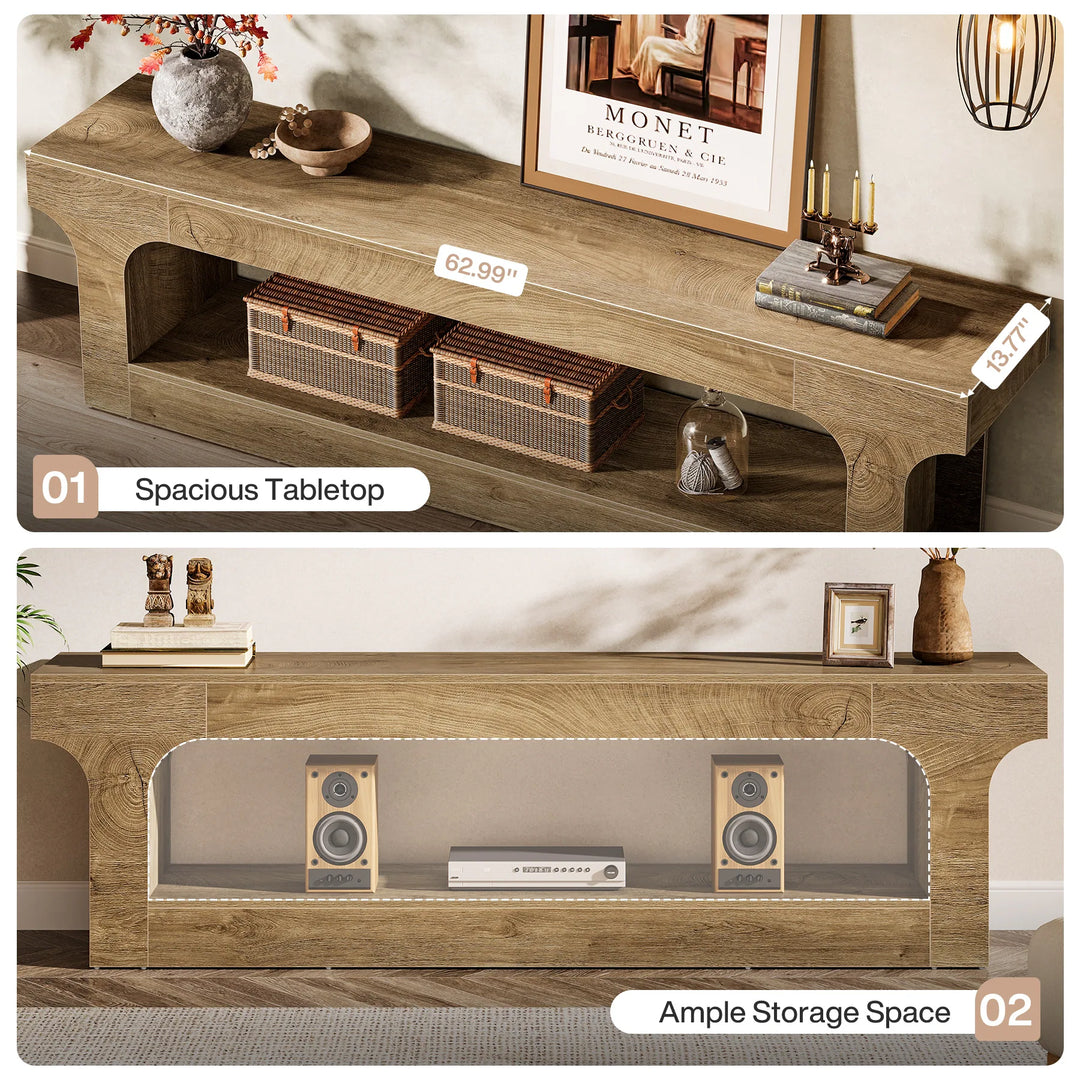 63 Inch Long TV Stand for 55/60/65/75-Inch Tvs, 2-Tier TV Console - 13.77" D X 63" W X 20.47" H