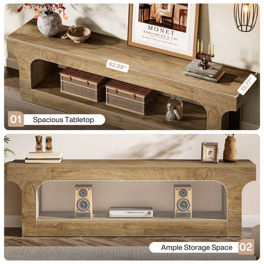 63 Inch Long TV Stand for 55/60/65/75-Inch Tvs, 2-Tier TV Console - 13.77" D X 63" W X 20.47" H