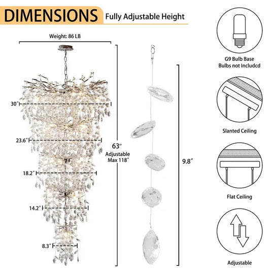 Crystal Dimmable LED Tiered Chandelier - 118In