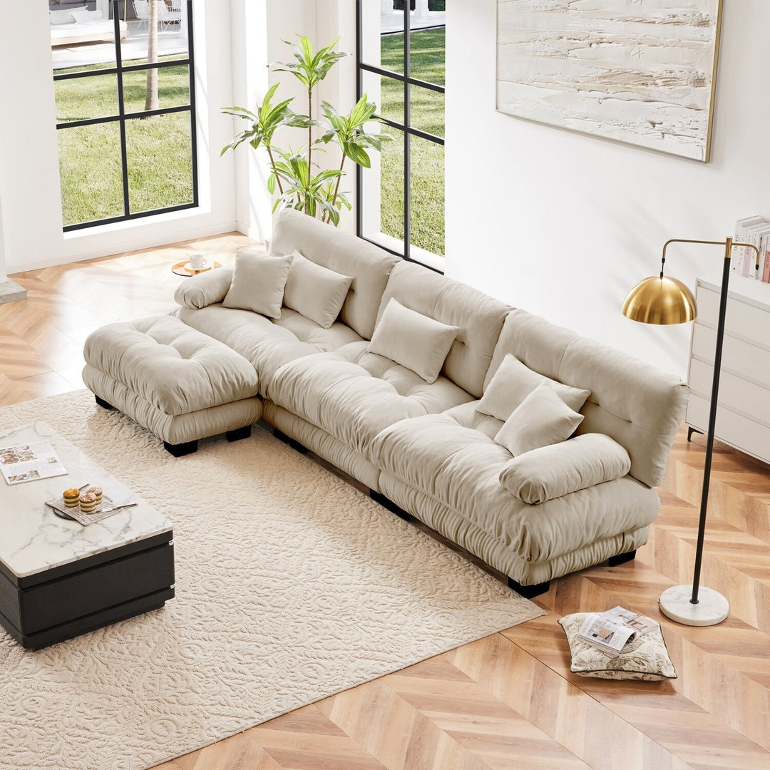 Luxury Chenille Modular Upholstered Sectional Sofa Couch with Convertible Ottoman