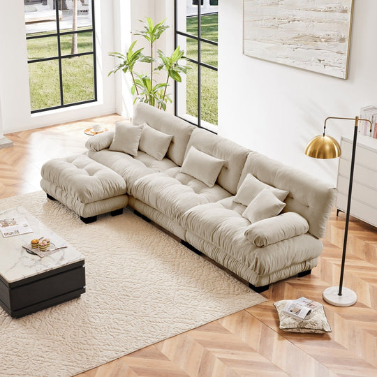Luxury Chenille Modular Upholstered Sectional Sofa Couch with Convertible Ottoman