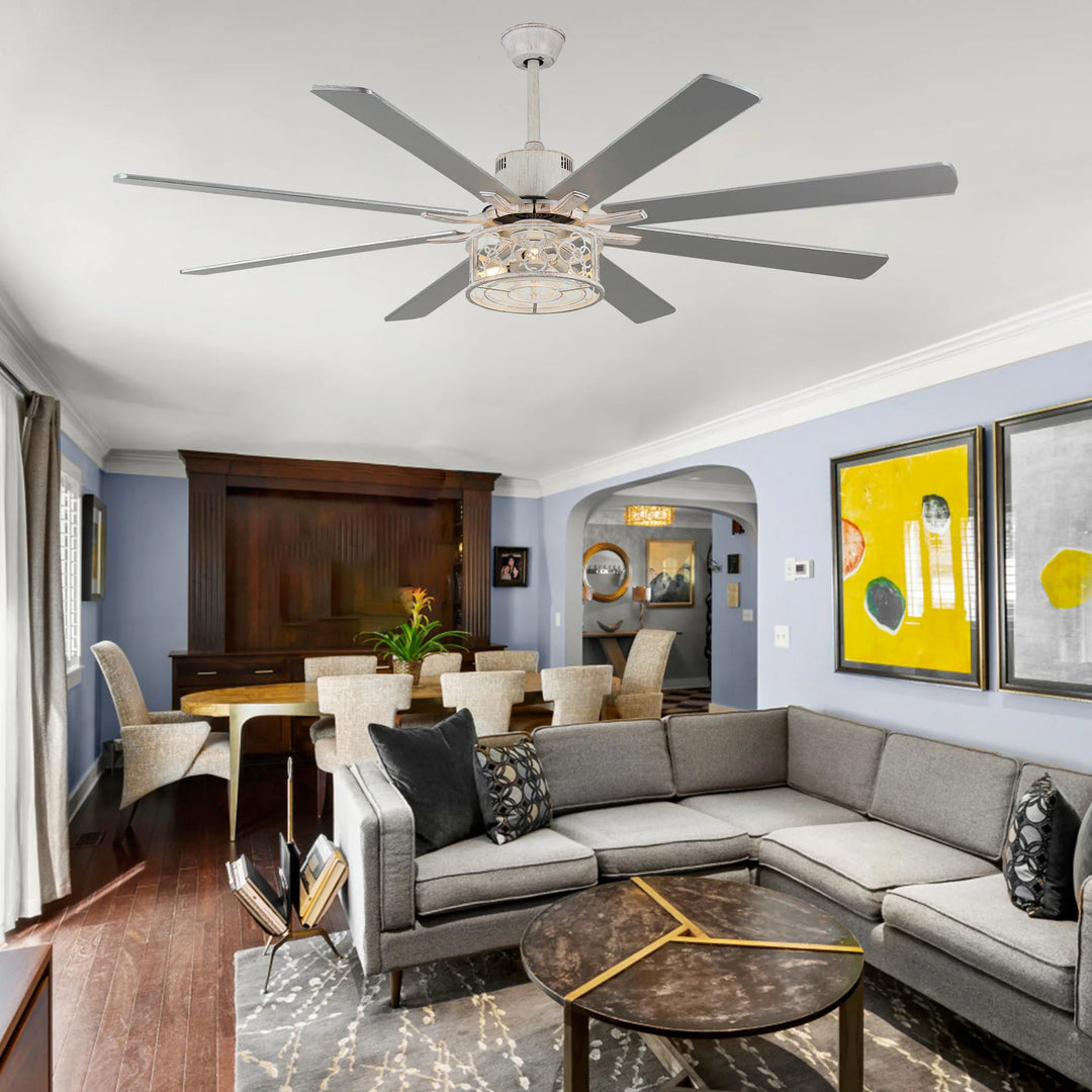 72" Rustic Large Ceiling Fan with Light and Remote 6-Speed 3-Light Farmhouse Metal Caged Black Ceiling Fan