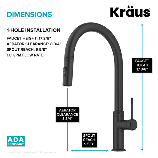 2-Function 1-Handle 1-Hole Pulldown Sprayer Brass Kitchen Faucet