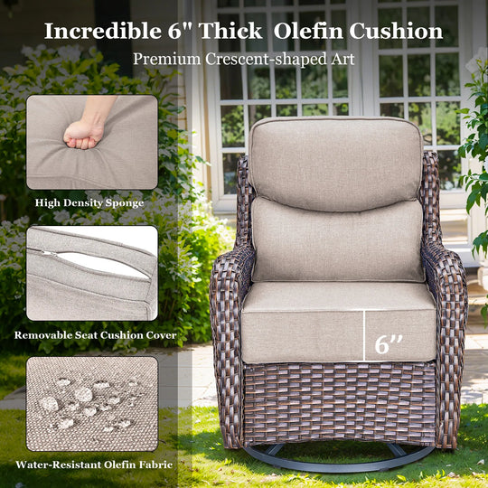 Outdoor Patio Sofa Swivel Chair with 6-Inch Thick Cushions Set