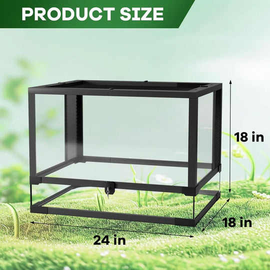 Reptile Glass Terrarium with Top & Side Screen Ventilation Reptile Terrarium, Double Hinge Door & anti Escape Reptile Tank