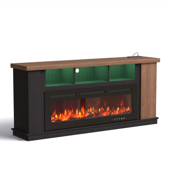 70" TV Stand with Electric Fireplace Heater, Media Entertainment Center Console for Tvs up to 80" with Storage Cabinet