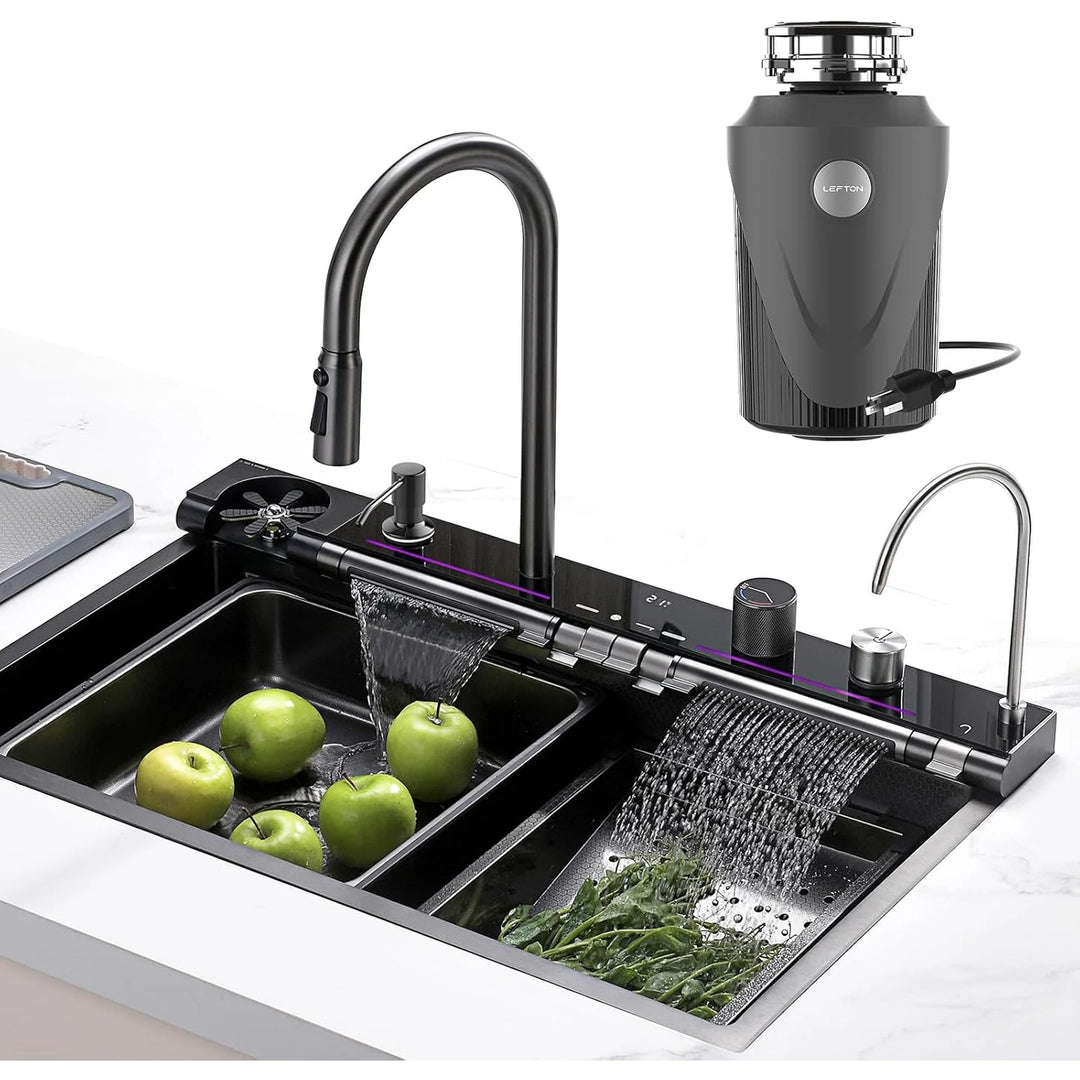 304 Stainless Steel Waterfall Kitchen Sink Set with Pull-Down Faucet KS2207 (Series)
