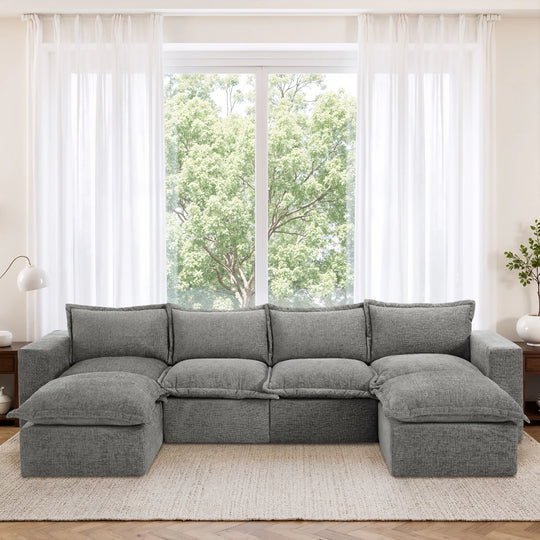 Chenille No Assembly Modular Sectional Sofa Cloud Couch with Ottoman