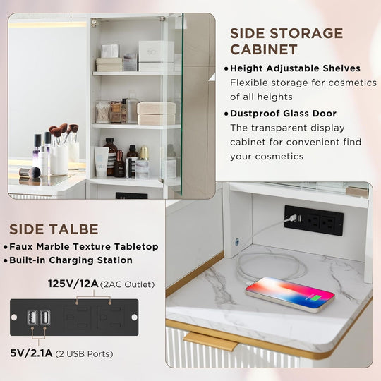 Modern Makeup Vanity Desk with HD Lighted Mirror, Dressing Table