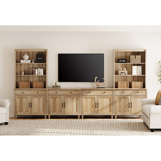 Entertainment Center with Bookshelves for Tvs up to 75", Oak