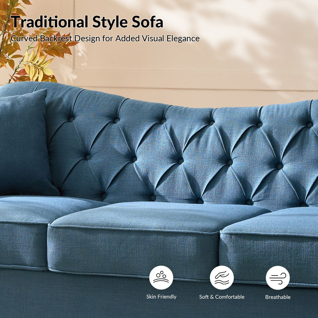 Mario Traditional 83"Wide Tufted Sofa with Solid Wood Legs and Pillows by