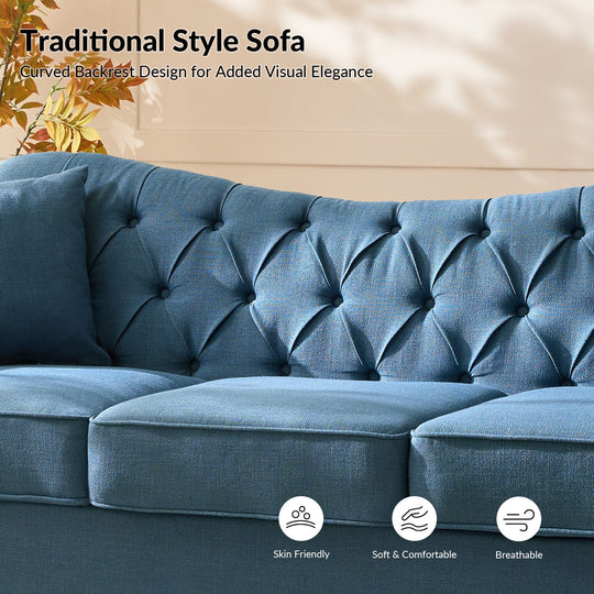 Mario Traditional 83"Wide Tufted Sofa with Solid Wood Legs and Pillows by