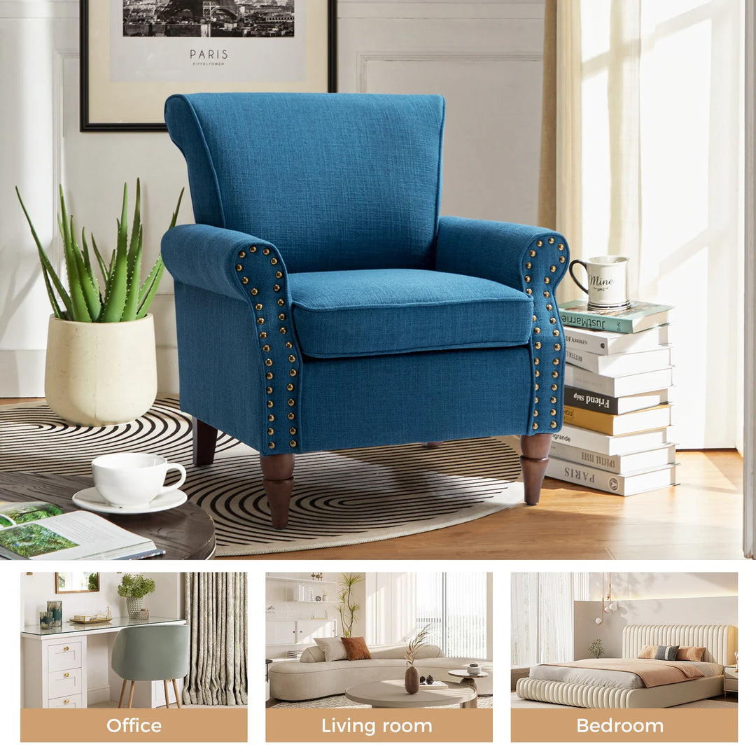 Nyctelius Upholstered Comfy Accent Chair with Turned Wooden Legs and Nailhead Trim Set of 2 by