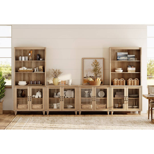 Entertainment Center with Bookshelves for Tvs up to 75", Oak