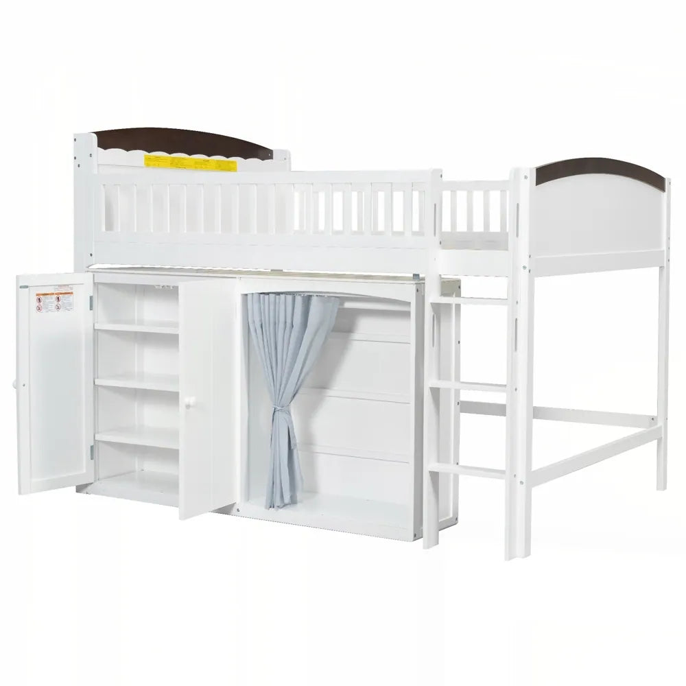 Loft Bed with Storage Cabinet and LED