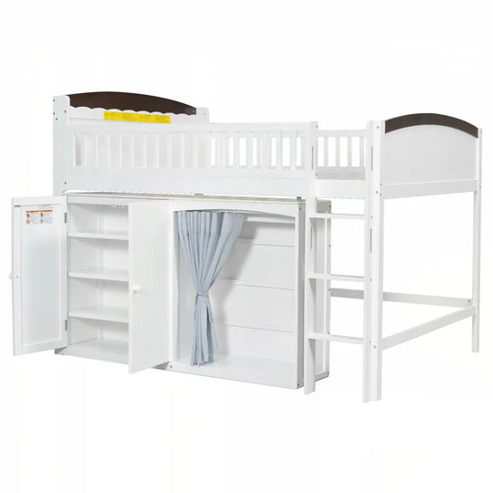 Loft Bed with Storage Cabinet and LED