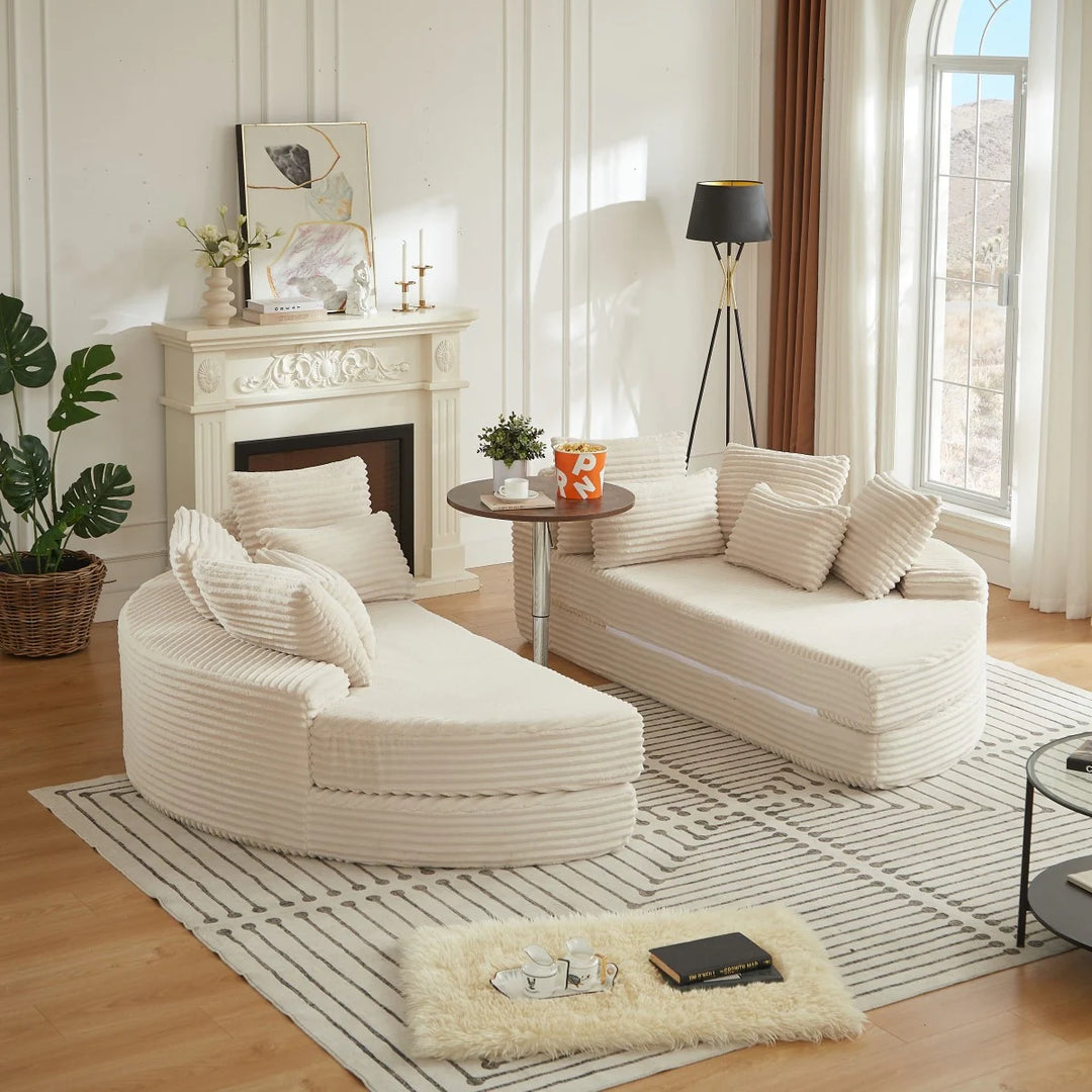 78.5" Corduroy round Oversized 2-In-1 Sofa Bed, Neck Pillow Design with Four Throw Pillows