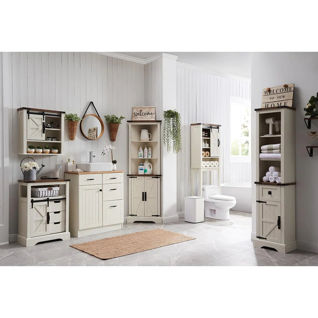 Farmhouse Slim Bathroom Storage Cabinet, 68" Tall Storage Cabinet