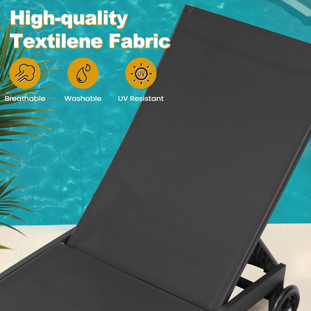 Outdoor Patio Aluminum Adjustable Chaise Lounge Chairs with Wheels