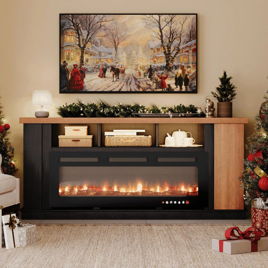 70" TV Stand with Electric Fireplace Heater, Media Entertainment Center Console for Tvs up to 80" with Storage Cabinet