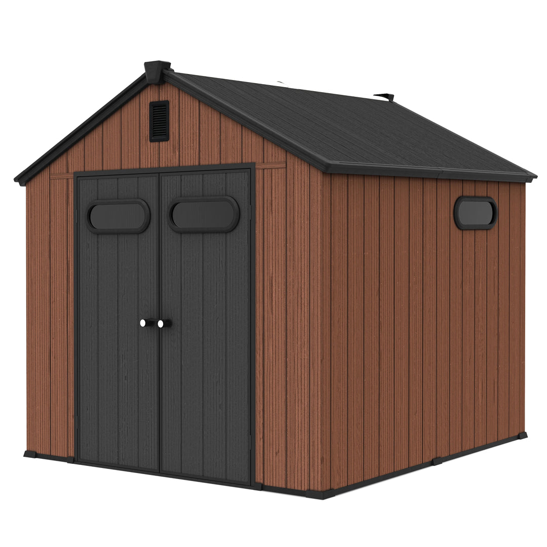 8X8/8X10/8X12 FT All-Weather Outdoor Resin Lockable Storage Shed with Windows Floor for Patio Furniture and Tools