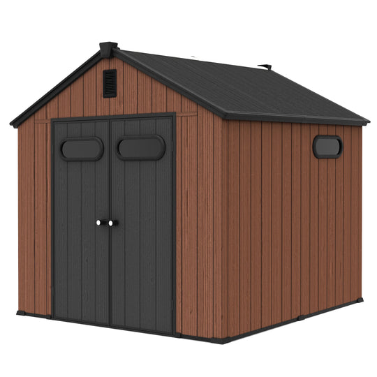 8X8/8X10/8X12 FT All-Weather Outdoor Resin Lockable Storage Shed with Windows Floor for Patio Furniture and Tools