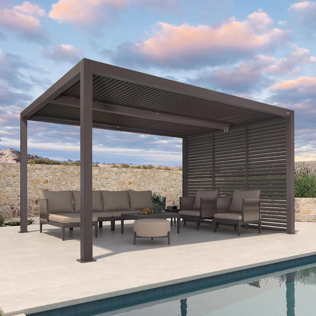Bronze Louvered Pergola with Adjustable Roof for Deck Backyard Garden Hardtop Gazebo