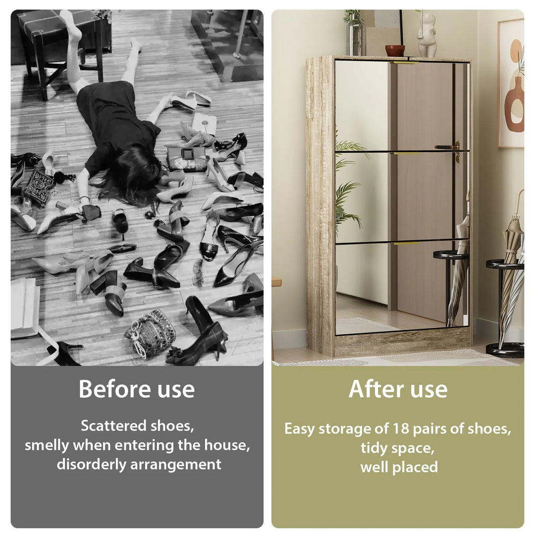Mirrored Flip Drawer Shoe Cabinet Storage Cabinet Organizer