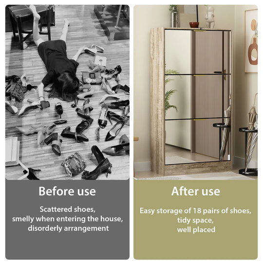 Mirrored Flip Drawer Shoe Cabinet Storage Cabinet Organizer