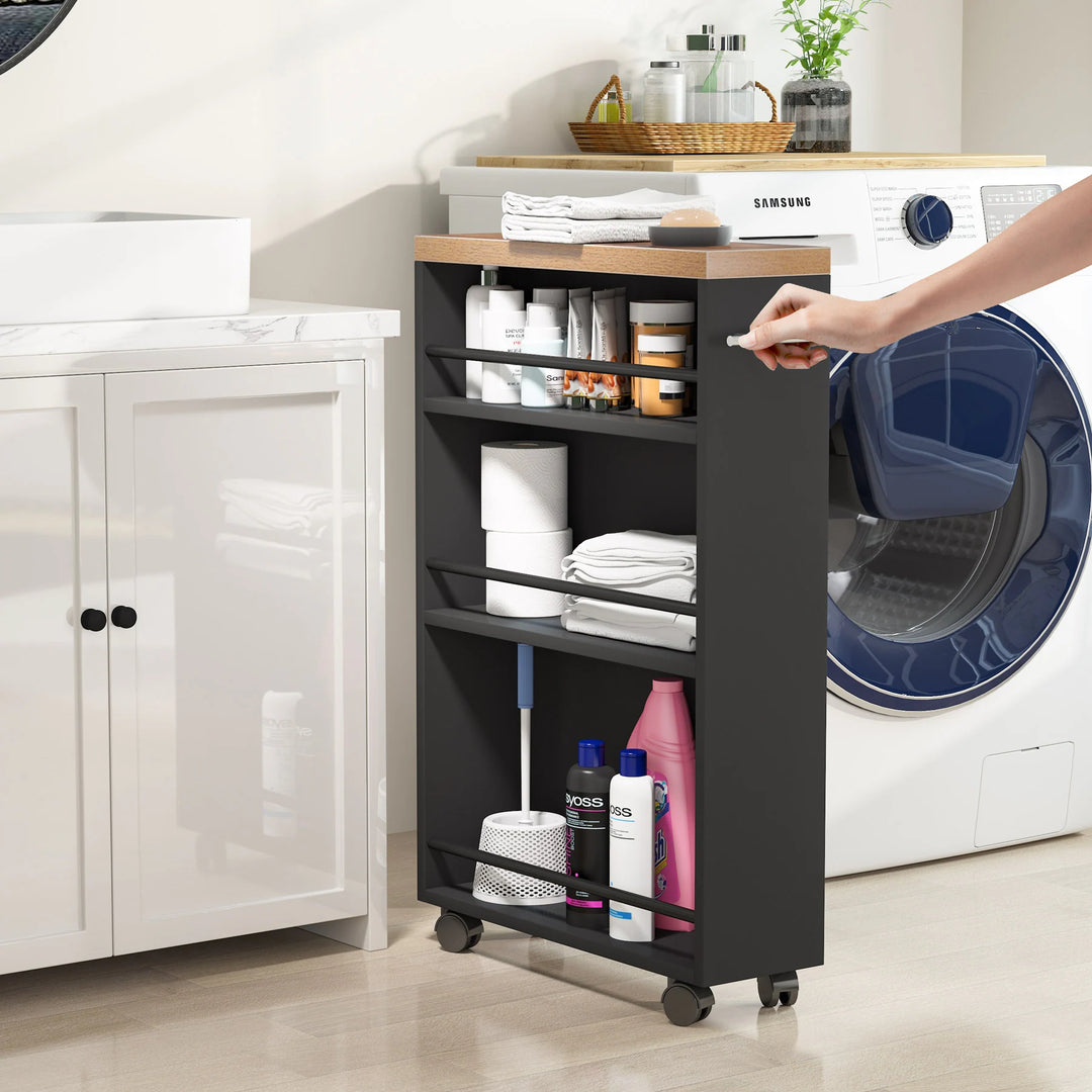 Slim Storage Cart, Rolling Narrow Kitchen Cart on Wheels