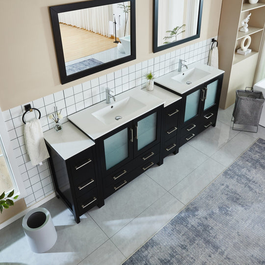 96" Double Sink Bathroom Vanity Set 10 Dove-Tailed Drawers, 3 Cabinets, 2 Shelves Soft-Closing Doors with Free Mirror