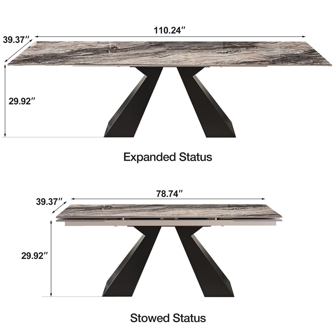 Minimalism Extendable Rectangular Sintered Stone Double Pedestal Dining Table Seat for 8-12 - 110.24"