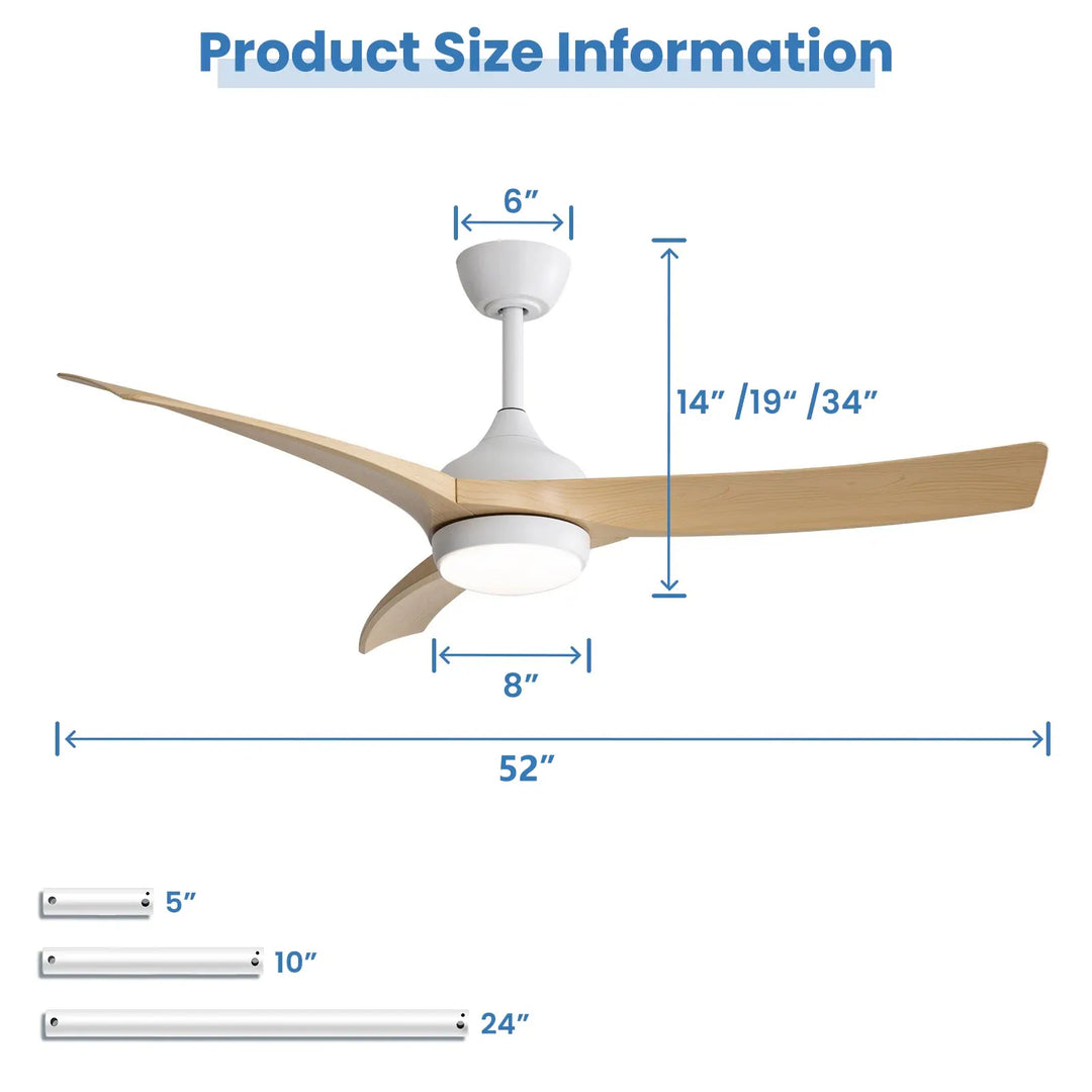 Sofucor 52/60 Inch Ceiling Fan with Integrated LED Light and Remote Control Quiet DC Motor