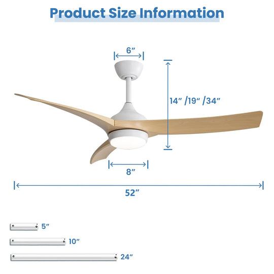 Sofucor 52/60 Inch Ceiling Fan with Integrated LED Light and Remote Control Quiet DC Motor