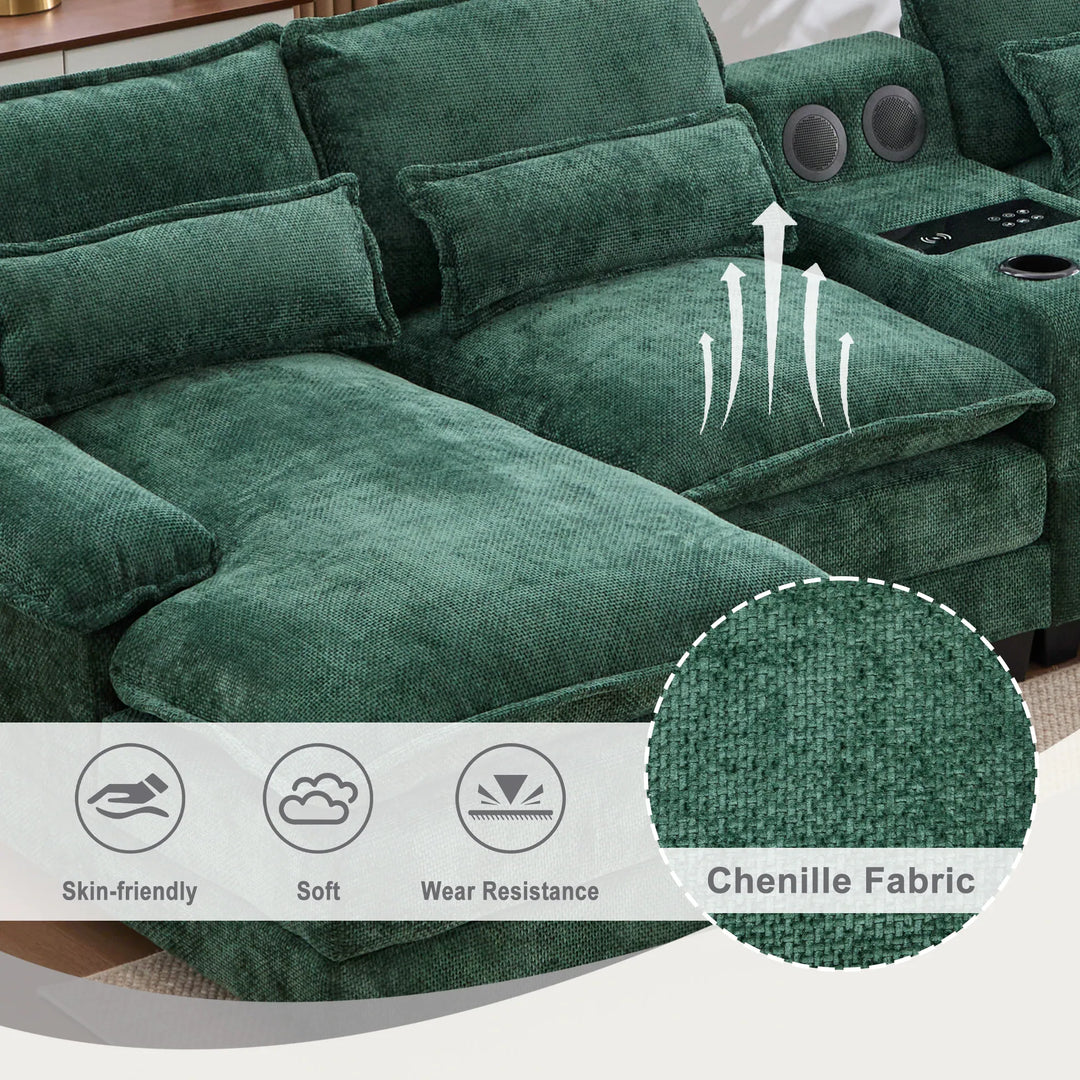 6-Seat Chenille Upholstered Modern U-Shaped Sectional Multifunctional Sofa with 2 Cup Holders,Pull-Out Storage Space