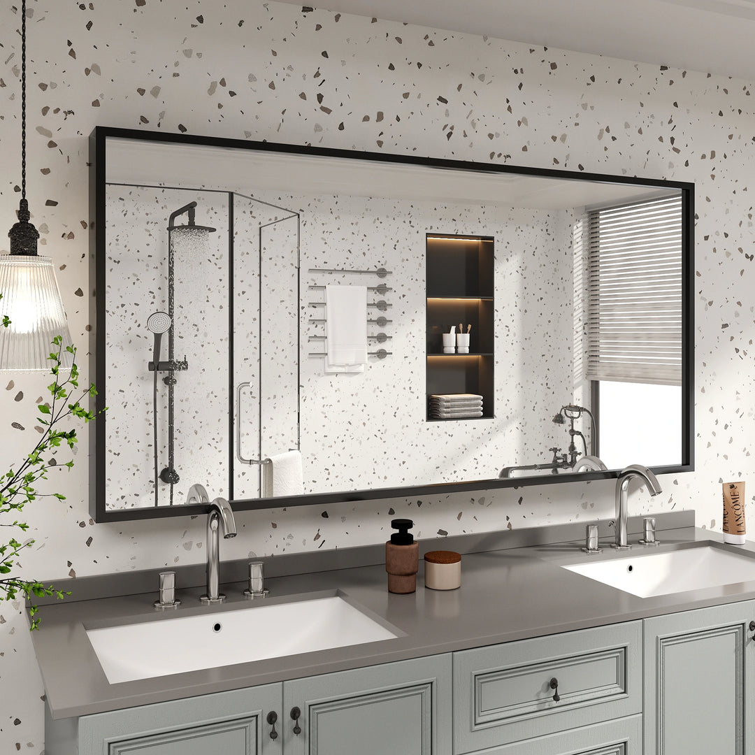 Modern Metal Framed French Cleat Mounted Wall Bathroom Vanity Mirror