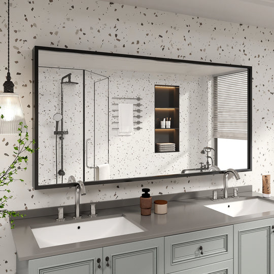 Modern Metal Framed French Cleat Mounted Wall Bathroom Vanity Mirror