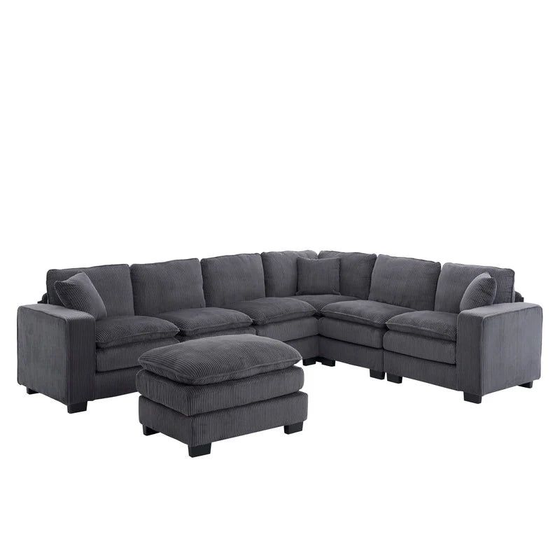 Modern U-Shaped 6-Seater Sectional Sofa with One Footstool