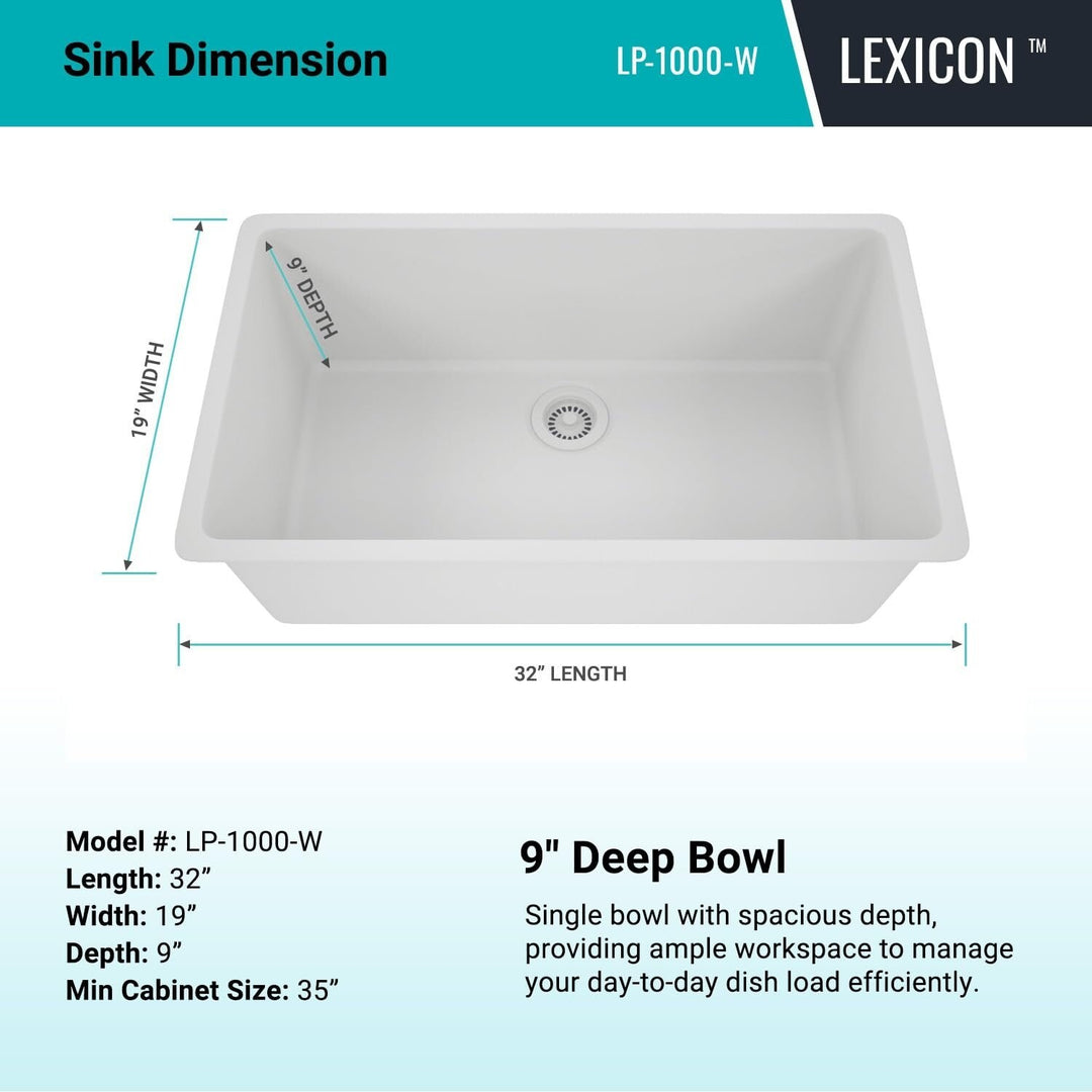Drop-In Quartz 32 Inch Single Bowl Kitchen Sink Kit - 32"X19"