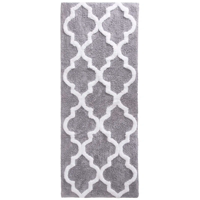 Freida 24X60-Inch Cotton Bathroom Rug with Trellis Pattern and Non-Slip Base - Machine Washable