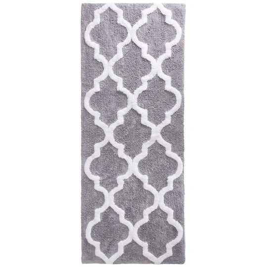 Freida 24X60-Inch Cotton Bathroom Rug with Trellis Pattern and Non-Slip Base - Machine Washable