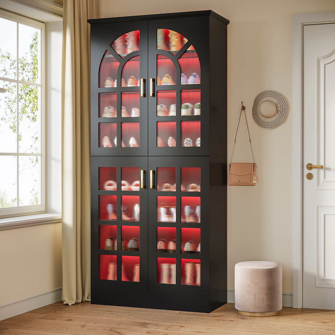 35 Pairs Tall Shoe Storage Cabinet with Doors, 8 Tiers Shoe Rack Organizer with LED Light and Adjustable Shelves for Entryway