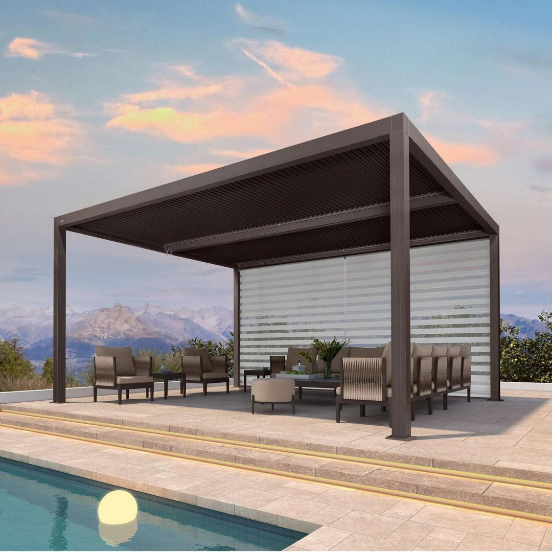 Bronze Louvered Pergola with Adjustable Roof for Deck Backyard Garden Hardtop Gazebo