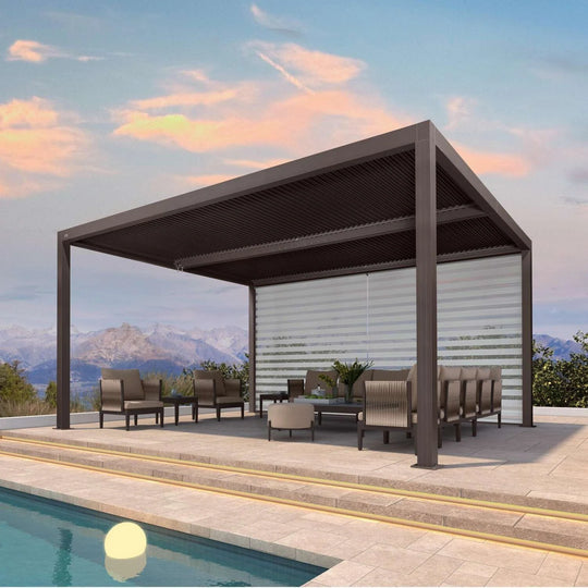 Bronze Louvered Pergola with Adjustable Roof for Deck Backyard Garden Hardtop Gazebo