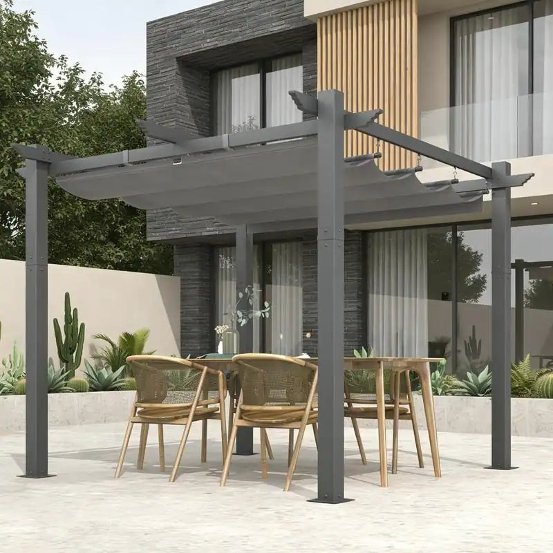 10' X 13' Outdoor Pergola with Retractable Canopy, Heavy-Duty Metal Frame and Adjustable Patio Shade Roof