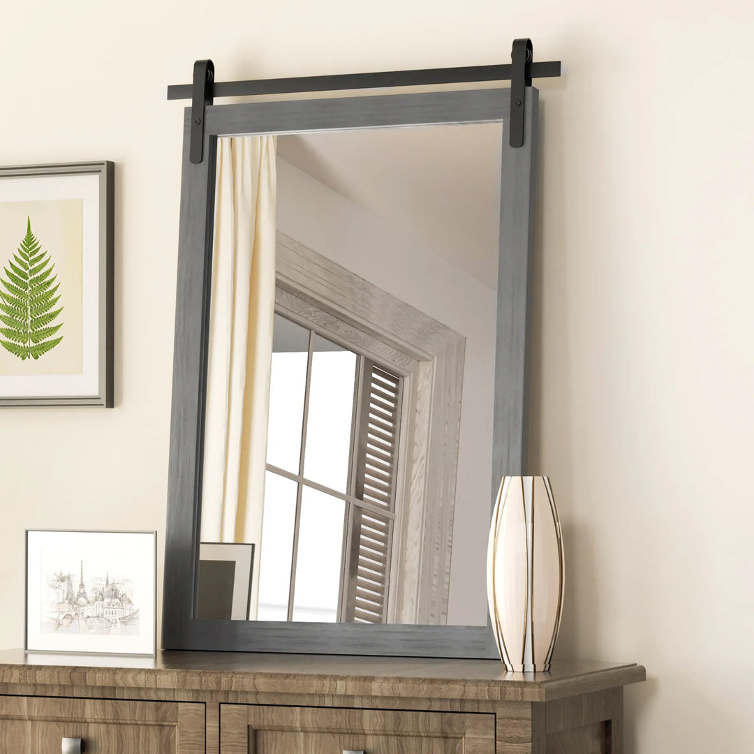 Farmhouse Barn Door Solid Wood Frame Bathroom Vanity Wall Mirror