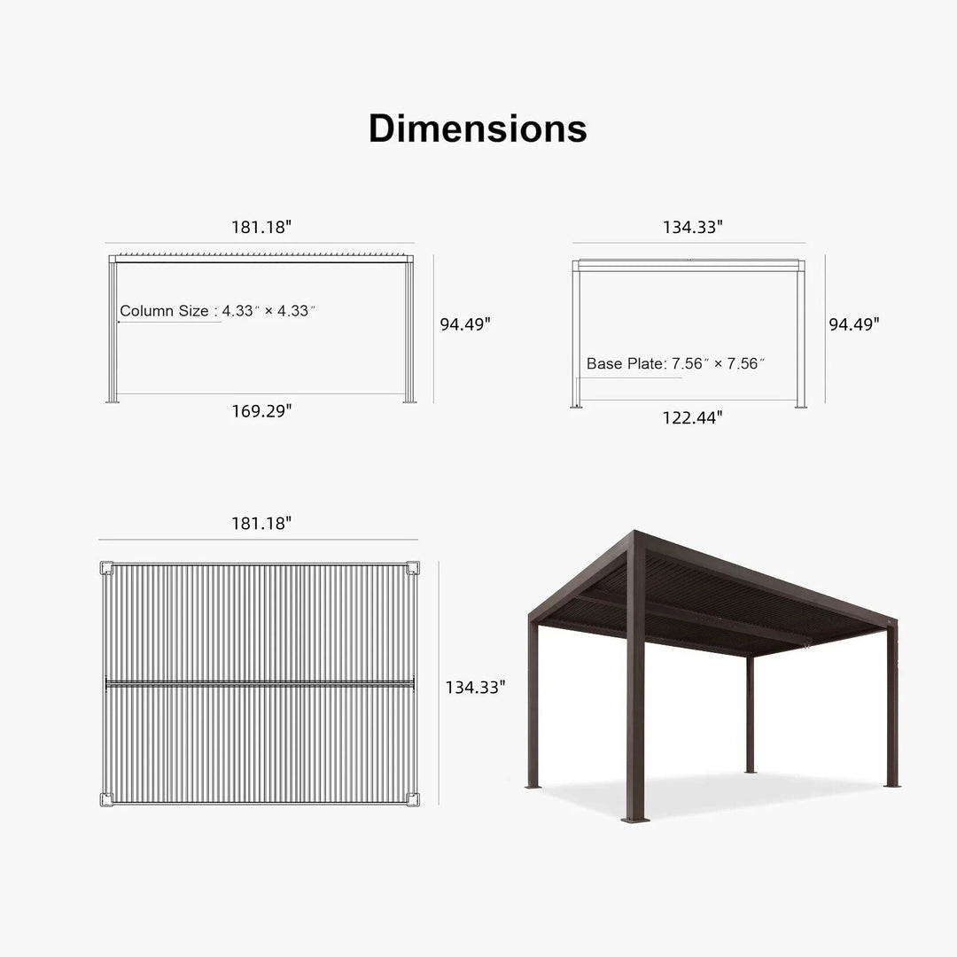 Bronze Louvered Pergola with Adjustable Roof for Deck Backyard Garden Hardtop Gazebo