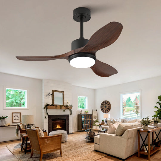 Sofucor 42"/48"/ 52"/60"Noiseless Walnut Wood Ceiling Fan with Remote Control, Integrated Light Optional
